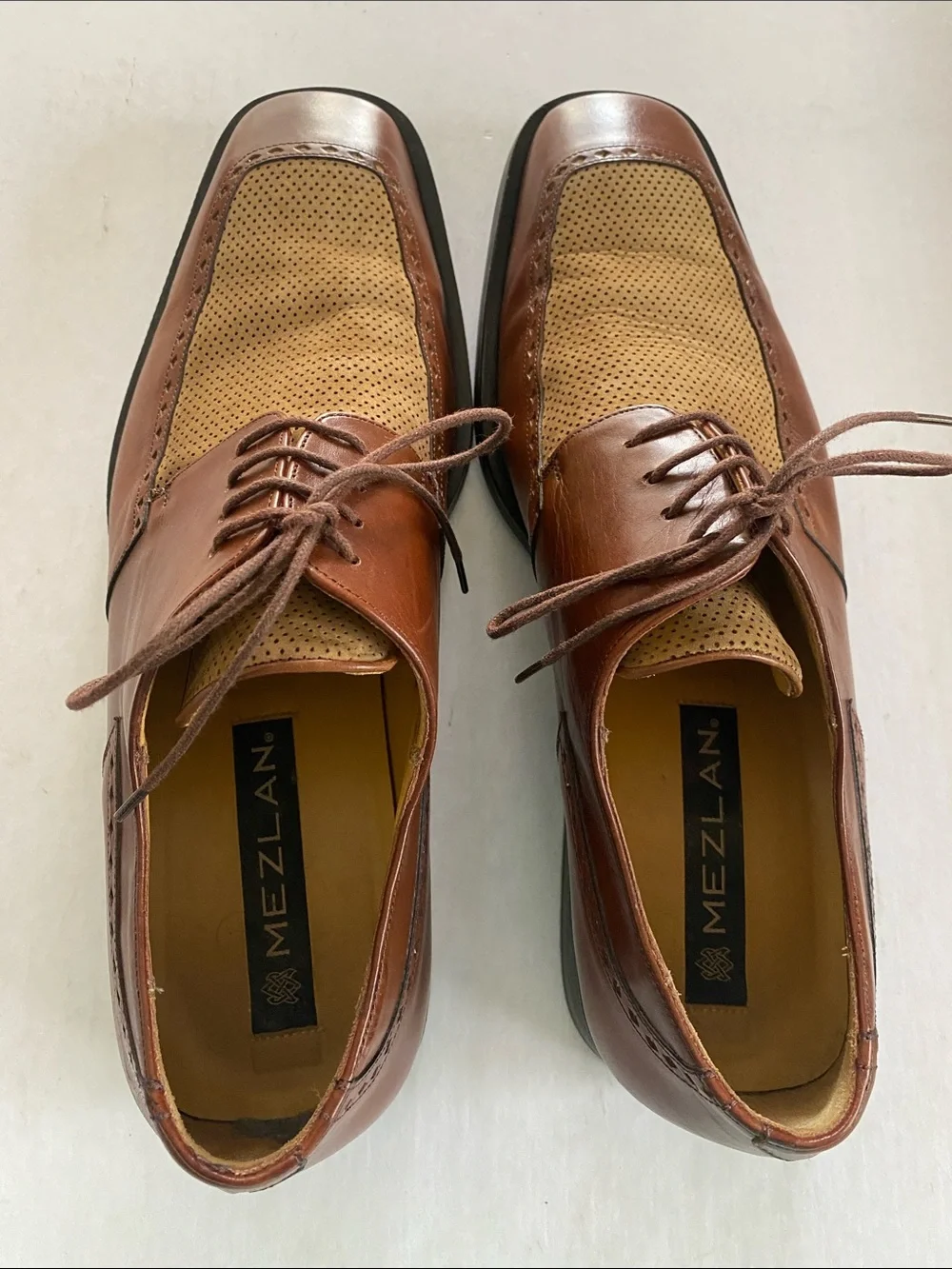 MEZLAN Rico Men’s Brown Leather Two Tone Derby Dress Shoes. Made in Spain.